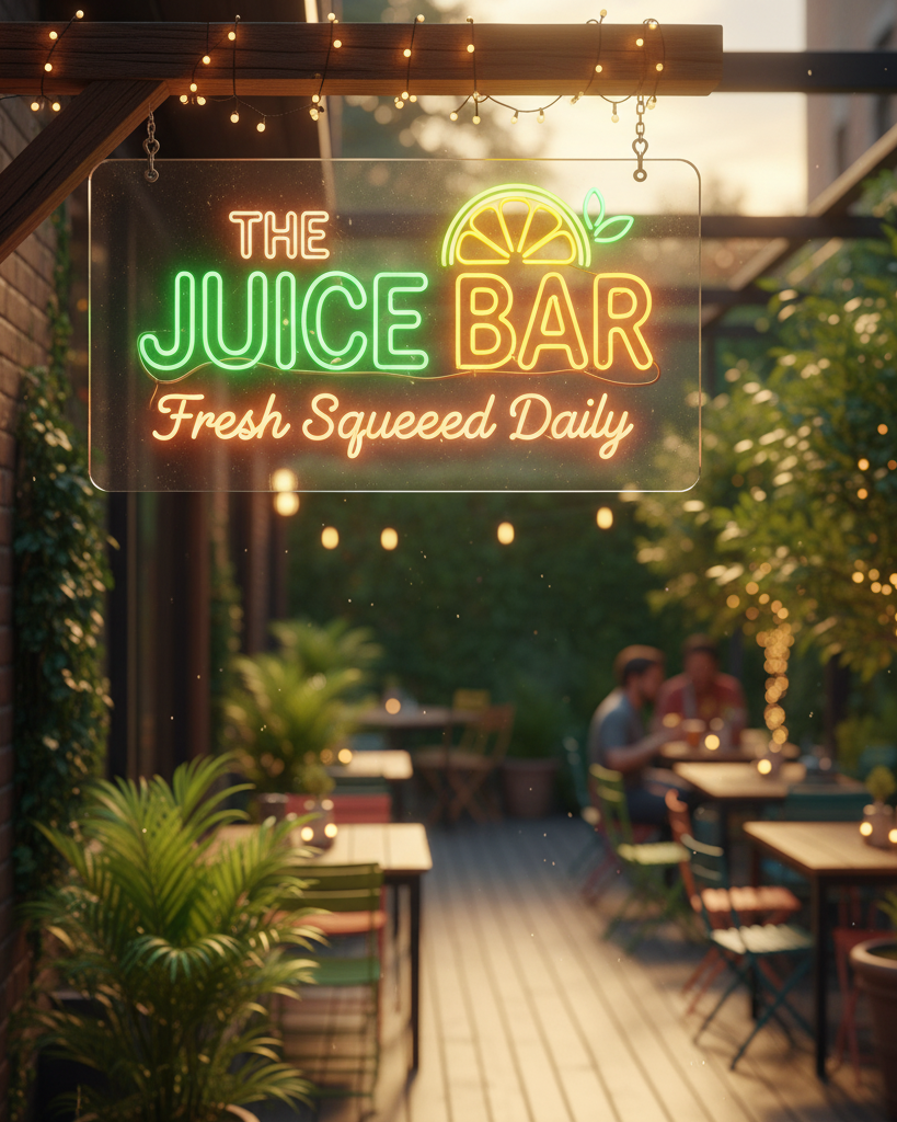 The Juice Bar - Fresh Squeezed Daily Outdoor Cafe Neon Sign